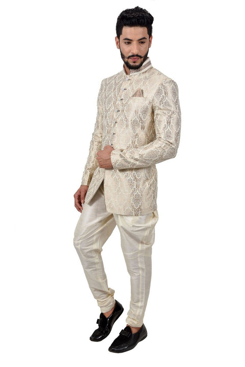 Royal Ivory Cream Jodhpuri Indian Traditional Suit Set For Men - RK3072SNT
