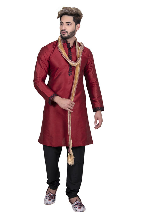 Unique Maroon Silk Indian Kurta Set for Men
