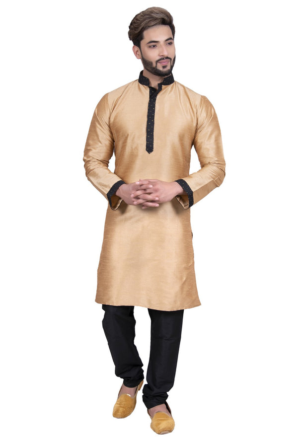 Classy Golden Indian Silk Kurta Set for Men