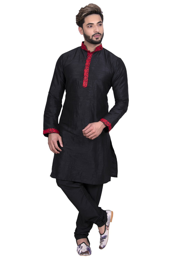 Perfect Black Indian Silk Kurta Set for Men