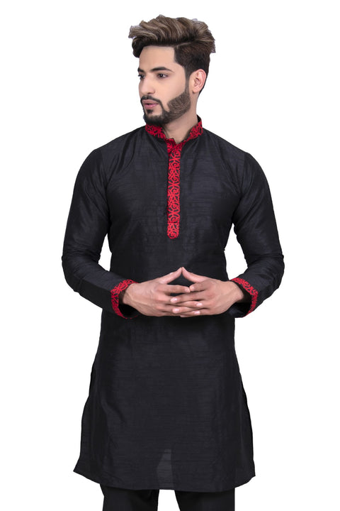 Perfect Black Indian Silk Kurta Set for Men