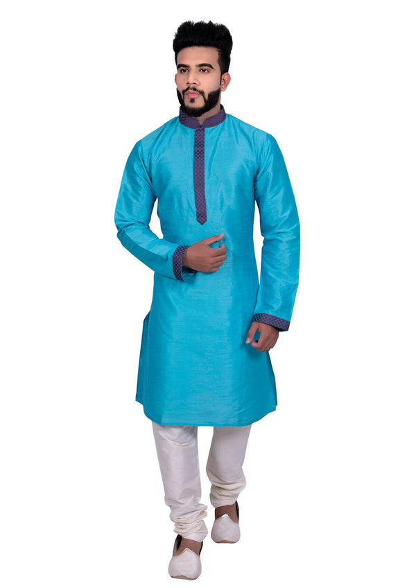 Elegant Blue Indian Silk Kurta Set for Men