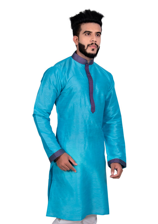 Elegant Blue Indian Silk Kurta Set for Men