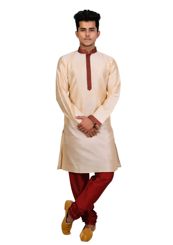 Classy Beige Indian Silk Kurta Set for Men