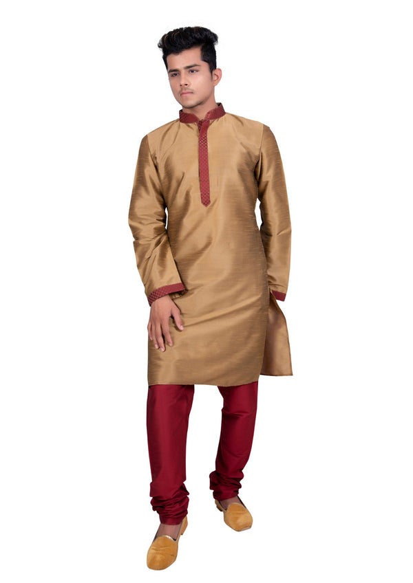 Elegant Golden Indian Silk Kurta Set for Men