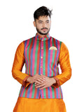 Indian Traditional Marvelous Marigold Kurta Set With Multicolored Nehru Jacket - RK4236