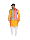 Indian Traditional Marvelous Marigold Kurta Set With Multicolored Nehru Jacket - RK4236