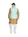 Indian Traditional Golden Silk Kurta With Luckhnavi Silk Pista Nehru Jacket - RK4237