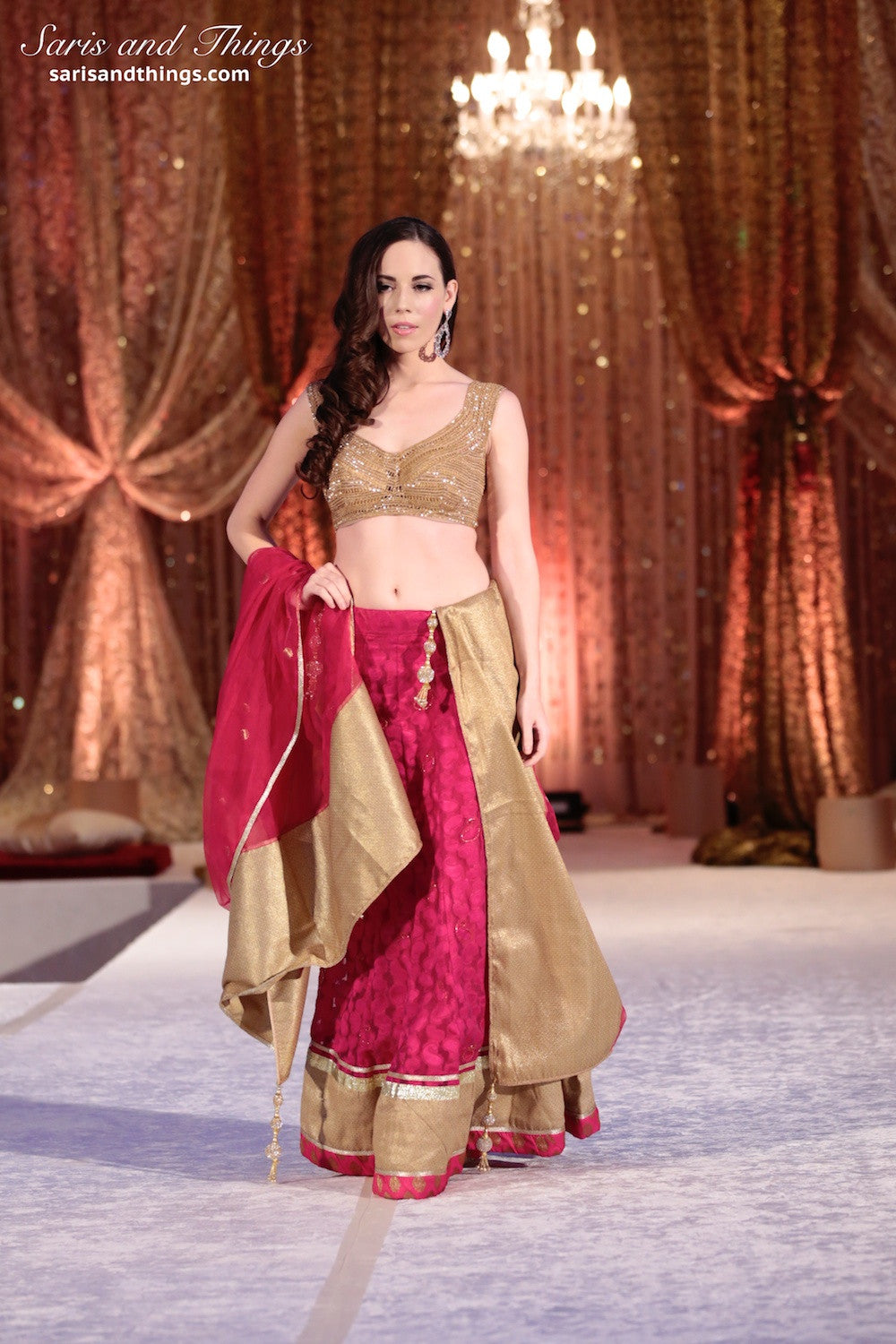 Pink and Gold Lehenga Choli