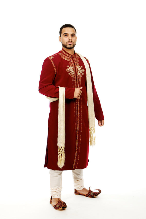 Red Maroon Sherwani for Men Size 42 (Rent)