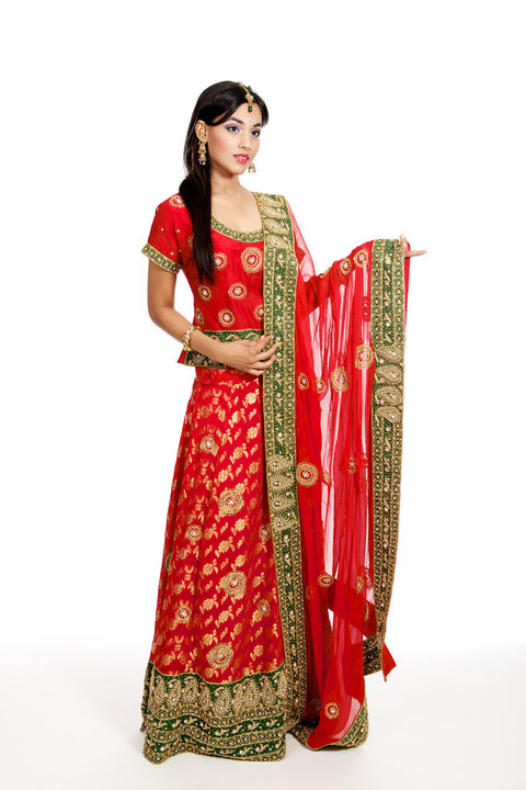 Red and Green Bridal Lehenga Choli