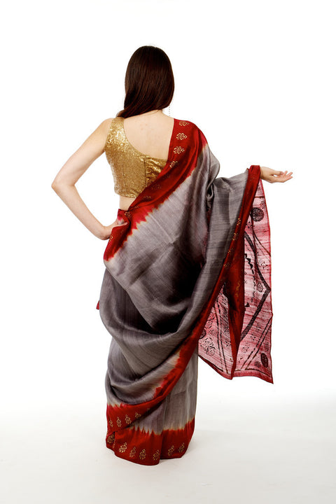 Royal Red and Grey Sari