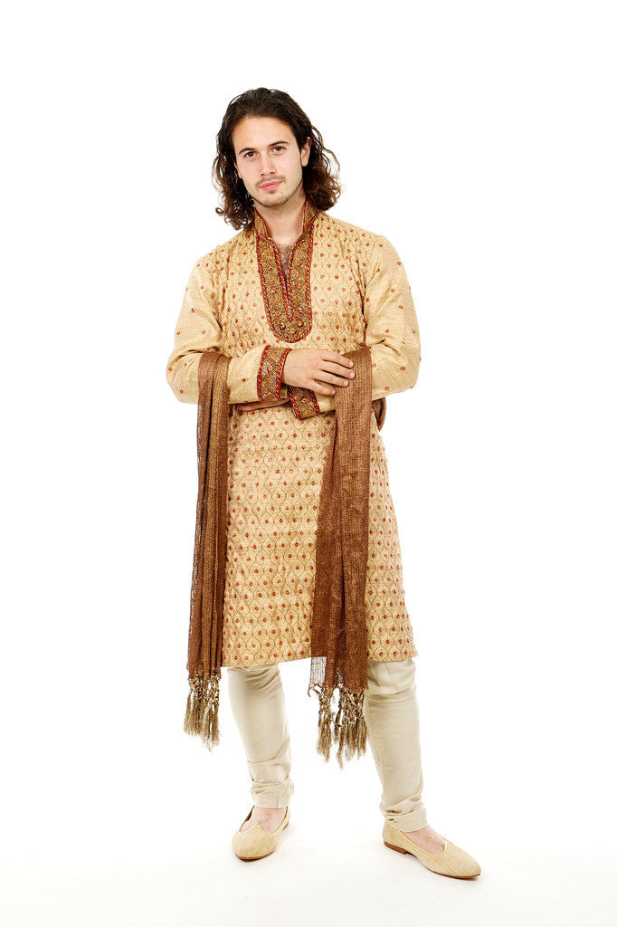 Red & Gold Sherwani for Men Size 38 (Rent)