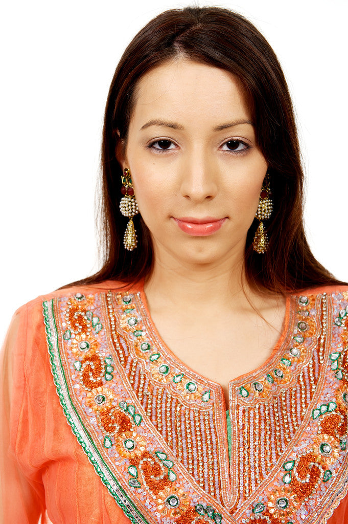 Pretty Orange Net Anarkali Churidar