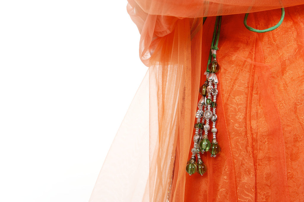 Pretty Orange Net Anarkali Churidar