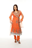 Pretty Orange Net Anarkali Churidar