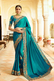 Peacock Blue Two Tone Silk Sari