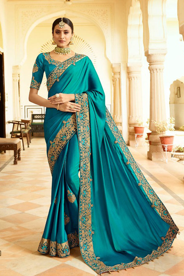 Peacock Blue Two Tone Silk Sari