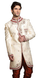 Traditional Off White Jacquard Silk Indian Wedding Sherwani For Men