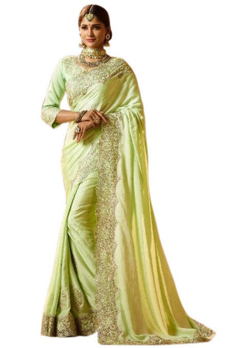 Liril Green Embroidered Silk  Pre-Pleated Ready-Made Sari-SLK-5208