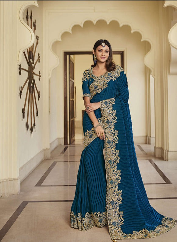 Princess Look Embroidered Pre-Pleated Ready-Made Sari-SHL-7211