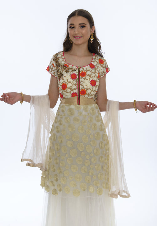 Sensual & Modern White and Gold Anarkali Gown