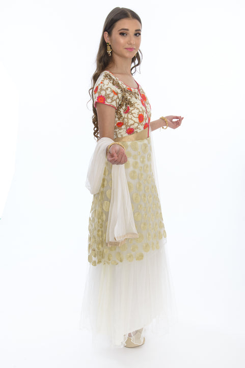 Sensual & Modern White and Gold Anarkali Gown