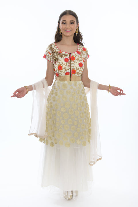 Sensual & Modern White and Gold Anarkali Gown