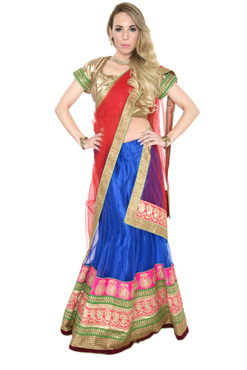 Gorgeous Red and Blue Lehenga Choli-SNT11128