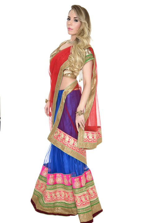 Gorgeous Red and Blue Lehenga Choli-SNT11128