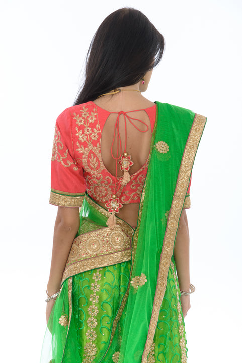 Dazzling Lime and Coral Lehenga Choli-SNT11110