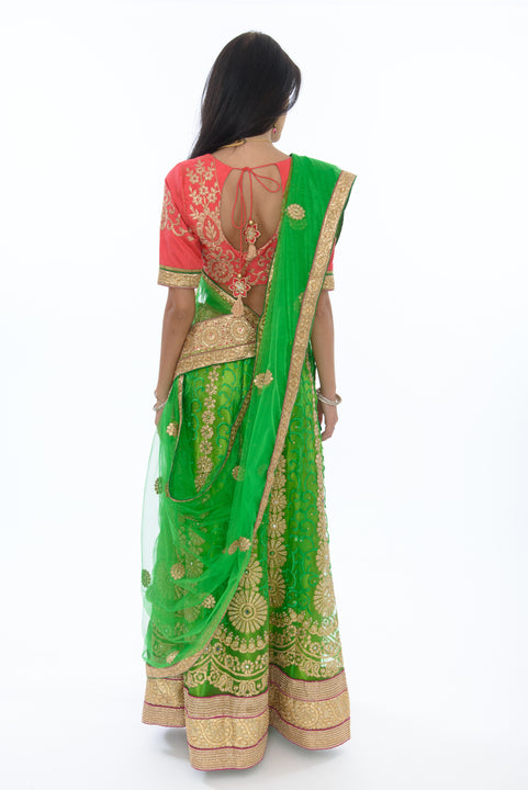 Dazzling Lime and Coral Lehenga Choli-SNT11110