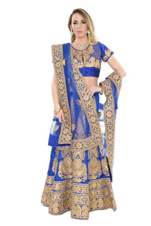 Magnificent Royal Blue and Gold Indian Wedding Lehenga- SNT11124