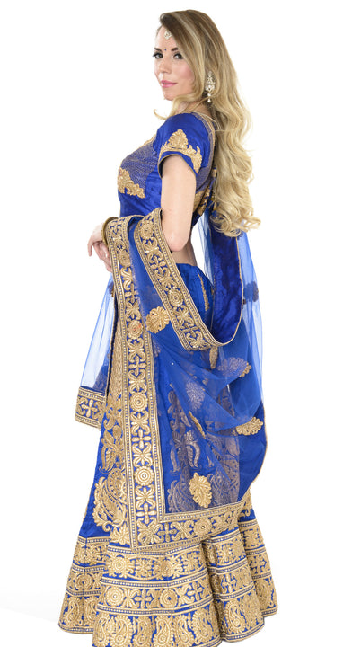 Magnificent Royal Blue and Gold Indian Wedding Lehenga- SNT11124