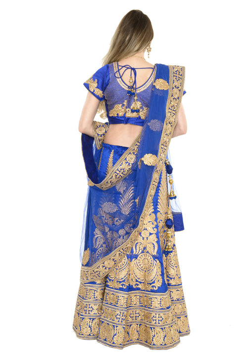 royal blue and gold traditional wedding dresses Magnificent Royal Blue and Gold Indian Wedding Lehenga- SNT11124 Saris and Things