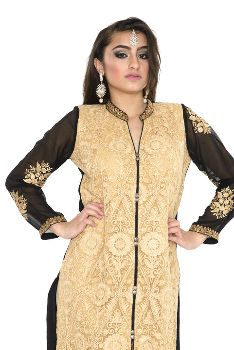 Beautiful Black and Gold Long Kurti Salwar Kameez 