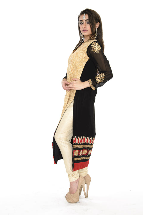 Beautiful Black and Gold Long Kurti Salwar Kameez 