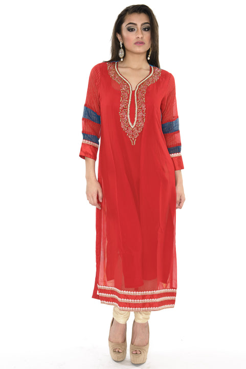 Stunning Red  Long Kurti Salwar Kameez (Size S/M)