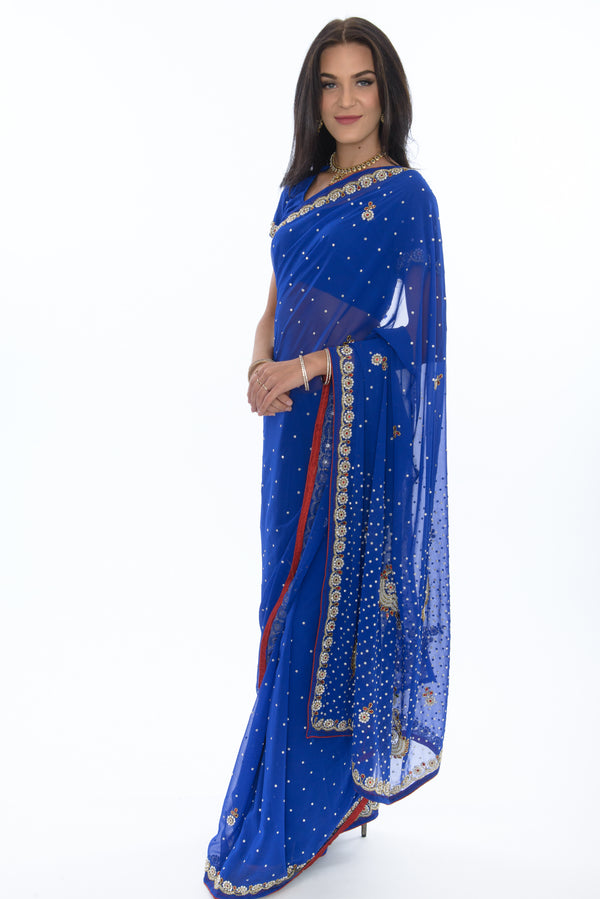 Glamorous Royal Blue Princess Ready-Made Pre-Pleated Sari-SNT10171