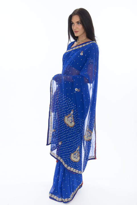 Glamorous Royal Blue Princess Ready-Made Pre-Pleated Sari-SNT10171