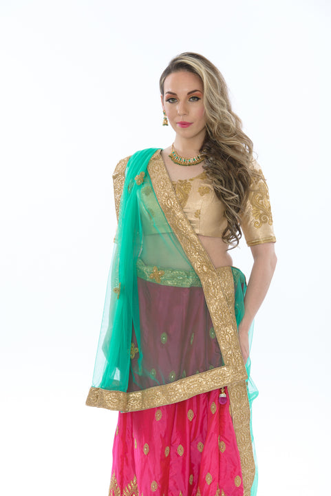 Divine Hot Pink and Green Lehenga-SNT11107