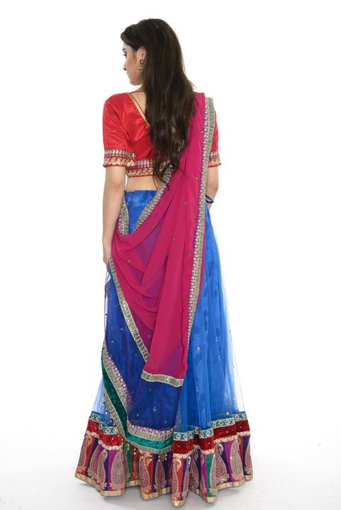 Stunning Red and Blue Indian Wedding Lehenga