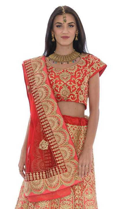 Glamorous Crimson Red Rich Mermaid Style Bridal Lehenga-SNT11109