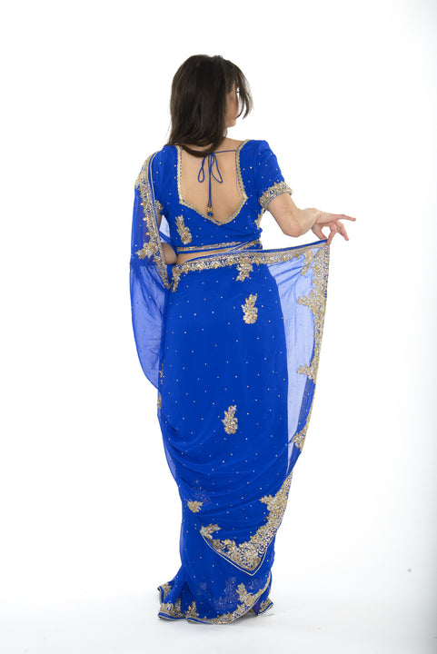 Stunning Midnight Beauty Royal Blue Pre-Stitched Sari