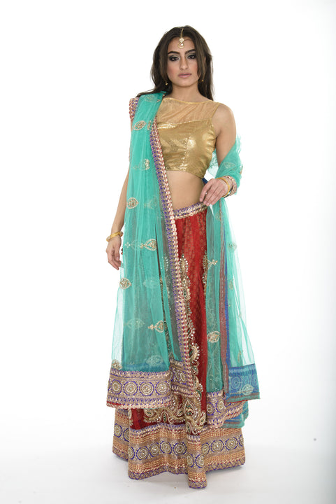 Beautiful Red and Teal Indian Wedding Lehenga