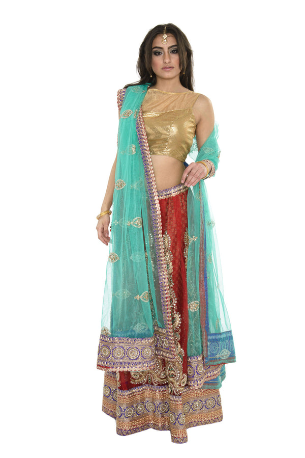 Beautiful Red and Teal Indian Wedding Lehenga-SNT11119
