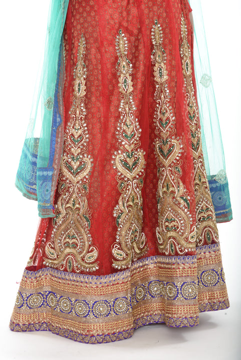 Beautiful Red and Teal Indian Wedding Lehenga