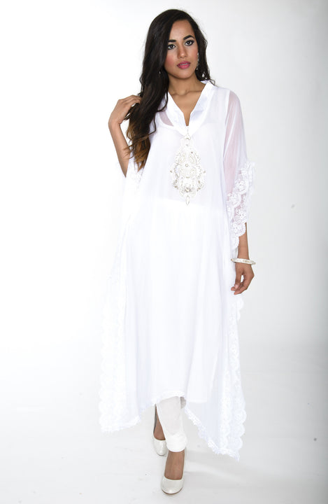 Elegant White Long Kurti Salwar Kameez (Size M/L)