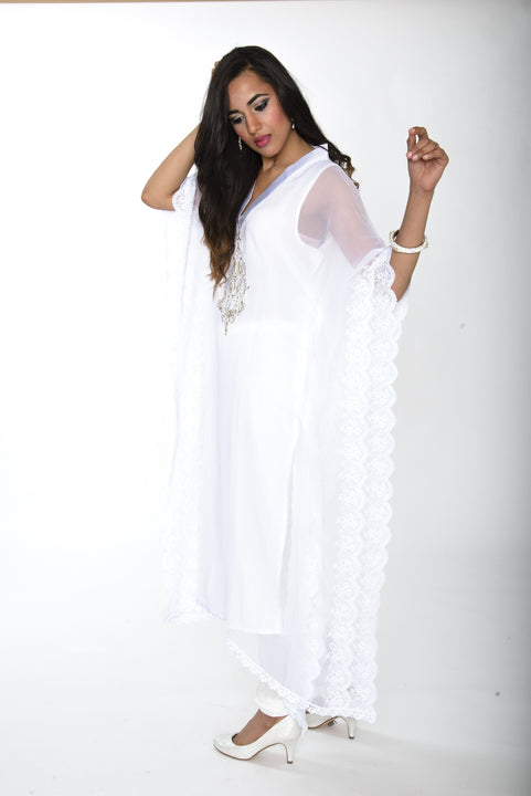 Elegant White Long Kurti Salwar Kameez (Size M/L)