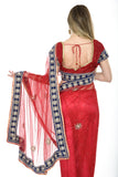 Georgous Red with Blue Border Ready-made Pre-Stiched Sari